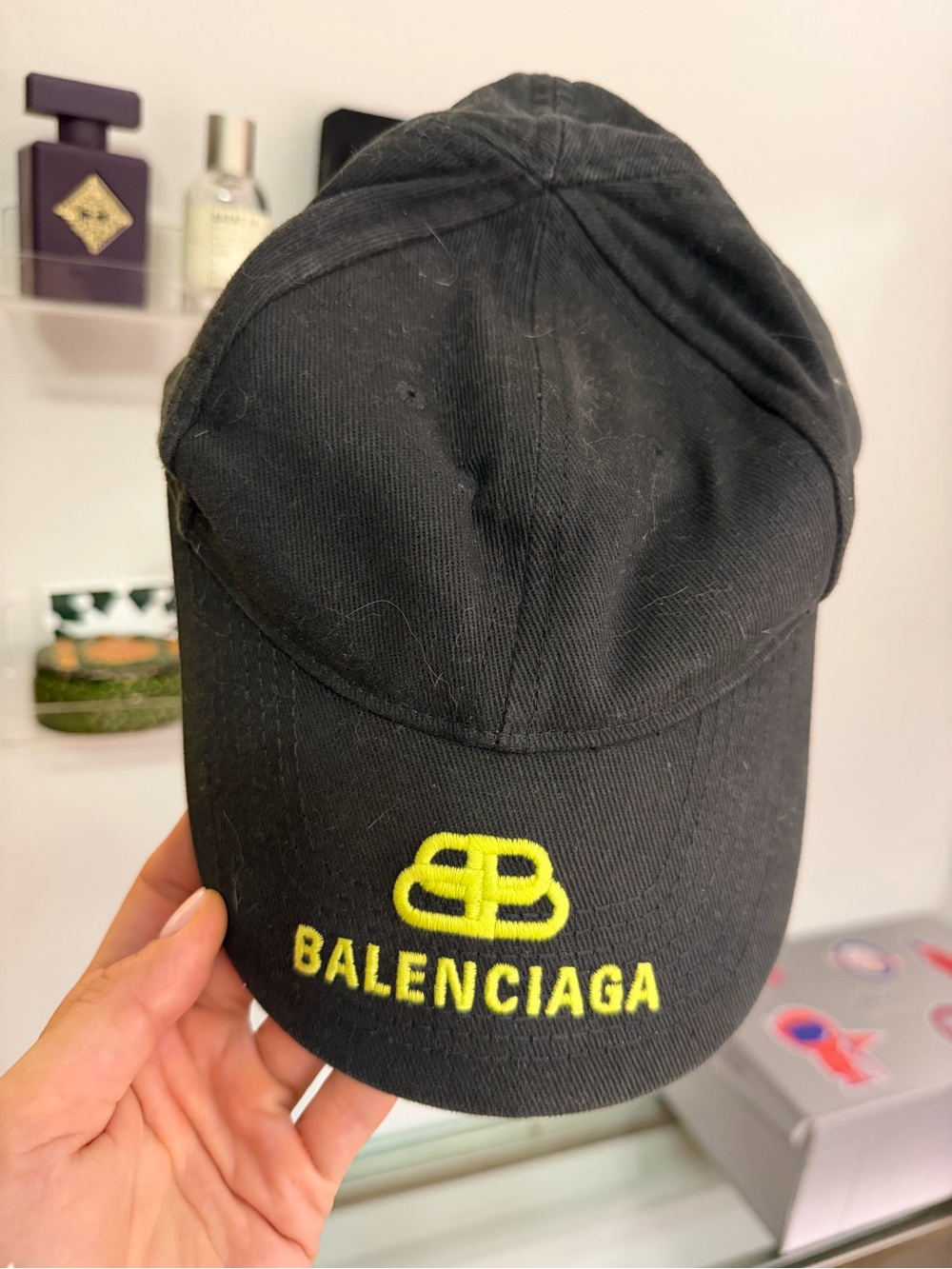 Balenciaga Black Cap with Neon Yellow Logo
